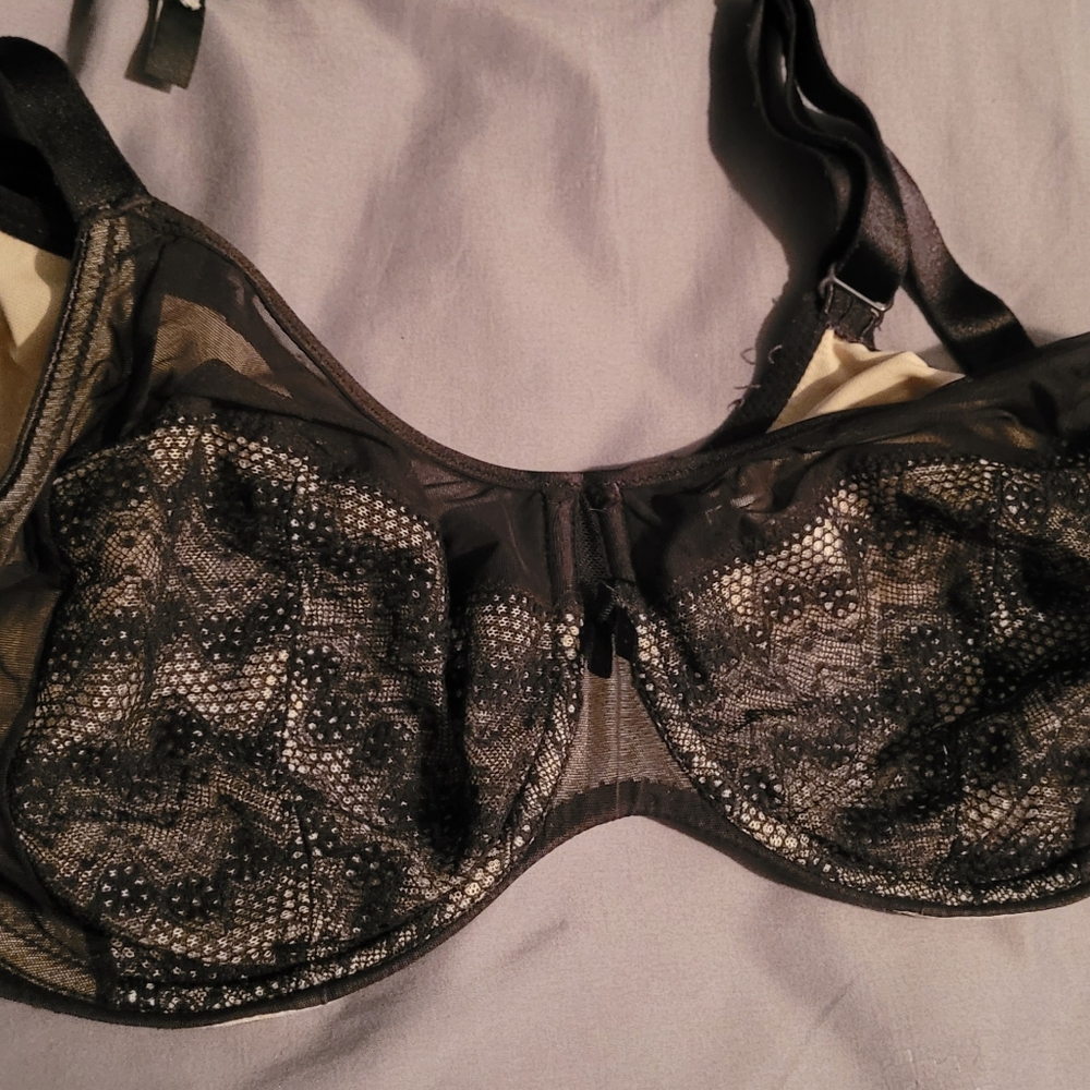 36G Black Flowery partially see through bra